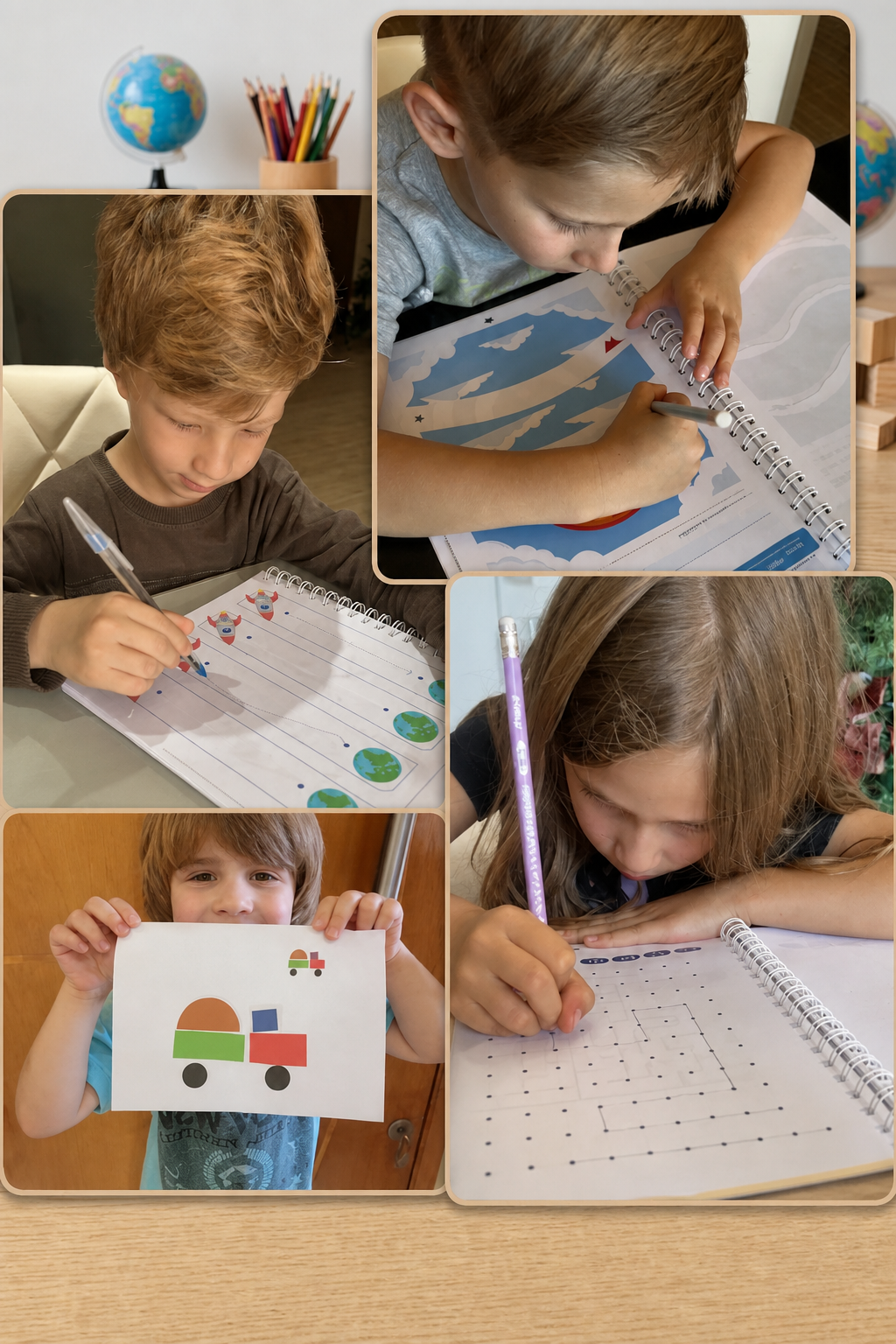 Criancas usando as atividades do Kit Atividades para o Foco